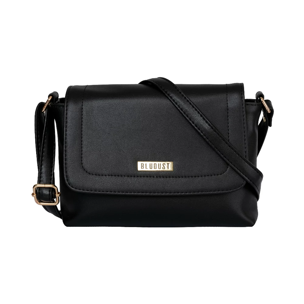 Black Sling Bag With Flap-Over Multi Compartment